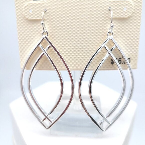 New Directions Silver Tone Drop Dangle Earrings Contemporary Modern New On Card - Picture 2 of 4
